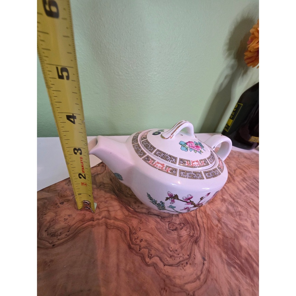Vintage John Maddock Indian Tree Teapot England 1930s Floral Ironstone Gold Trim - Picture 10 of 16